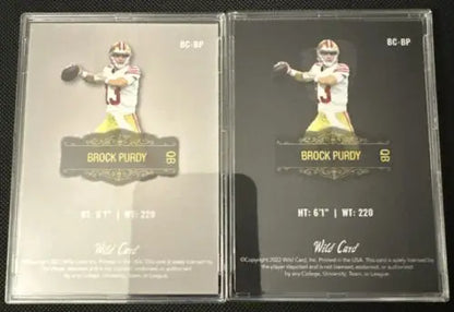 Two Brock Purdy Wild Card Matte Rookie football cards for collectors and fans