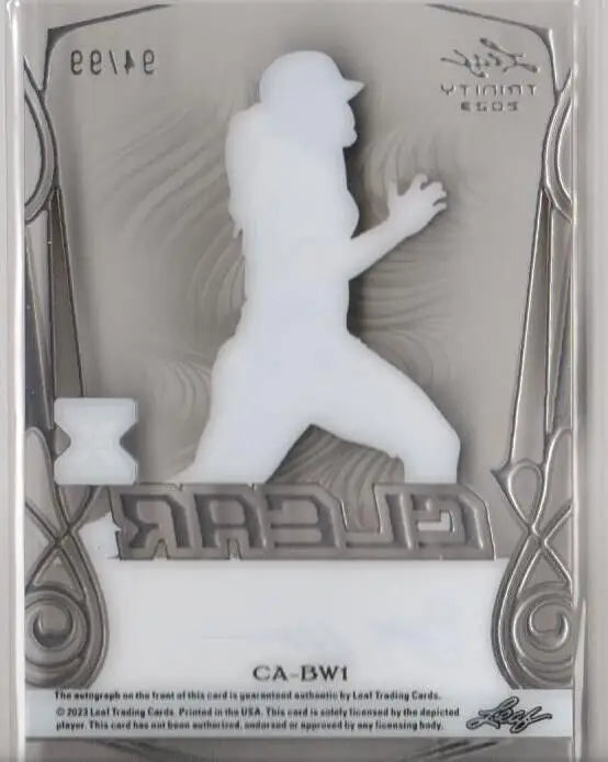 White silhouette of a dancer for Brock Wilken 2023 Leaf Trinity Clear Bronze Auto