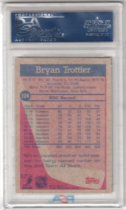 Baseball card encased in protective holder, Bryan Trottier 1984-85 Topps PSA 9 Mint