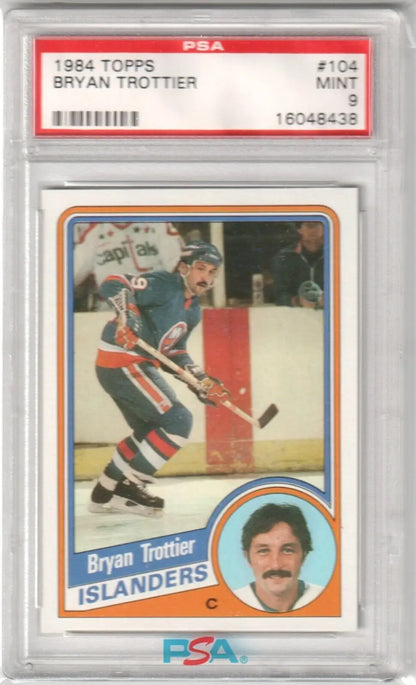 PSA-graded 1984 Topps hockey card of New York Islanders’ Bryan Trottier from Columbia Hobby