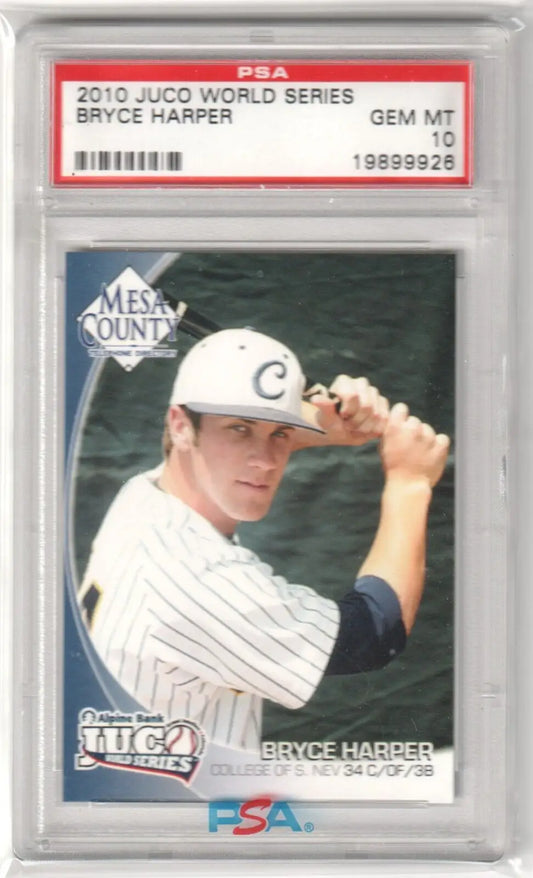 PSA-graded 2010 JUCO World Series baseball card of Bryce Harper, available at Columbia Hobby