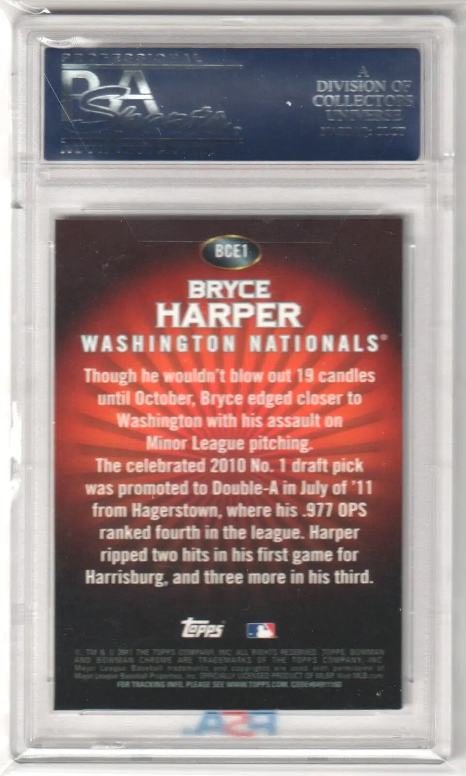 Bryce Harper 2011 Bowman Chrome RC Rookie Card PSA 10 in protective case, Columbia Hobby