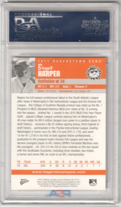 PSA 10 GEM MINT Bryce Harper 2011 Multi-Ad Hagerstown Suns RC sports card with free shipping