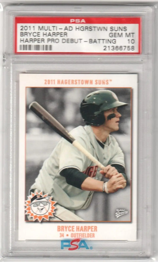 PSA 10 GEM MINT Bryce Harper 2011 Multi-Ad Hagerstown Suns RC single card for sale