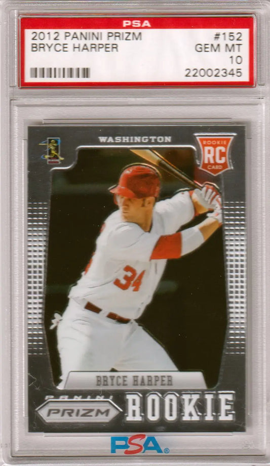 PSA-graded 2012 Panini Prizm Bryce Harper Rookie card in protective case from Columbia Hobby