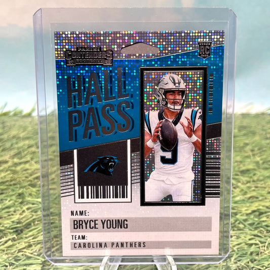 Bryce Young football card featuring Panini Contenders Hall Pass for Carolina Panthers