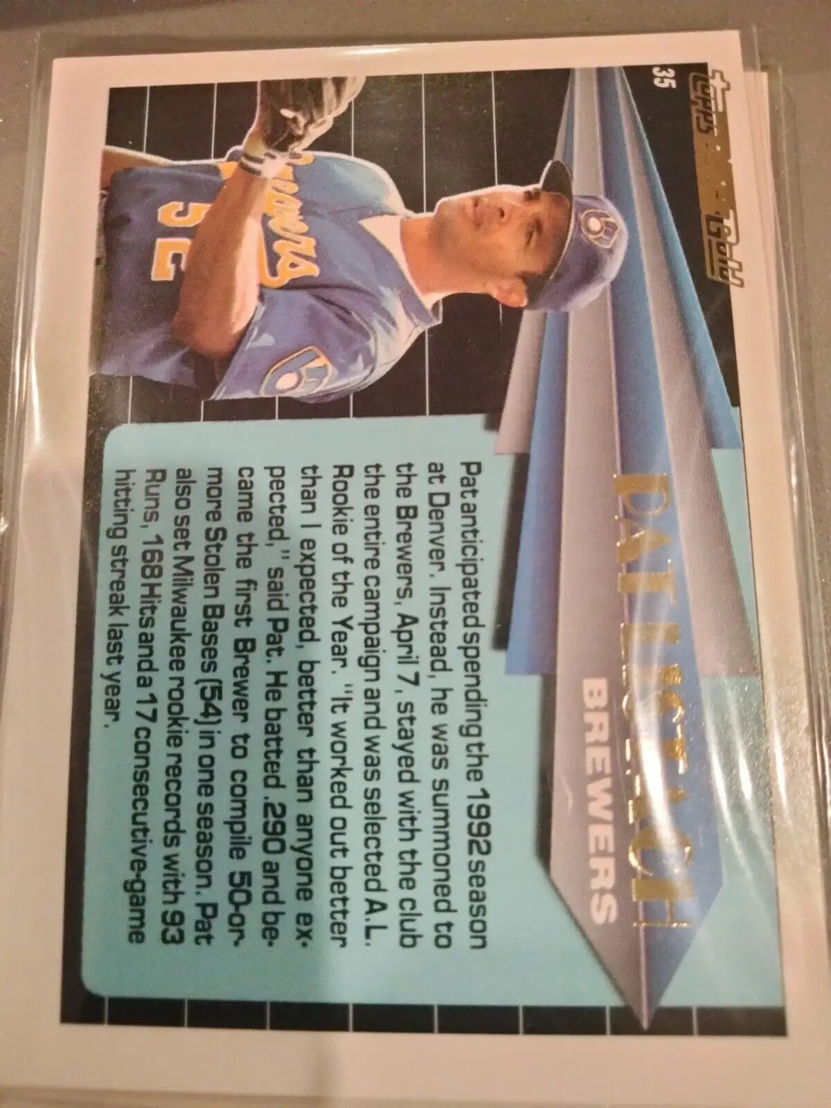 Pat Listach baseball card from 1993 Topps Black Gold featuring the Milwaukee Brewers