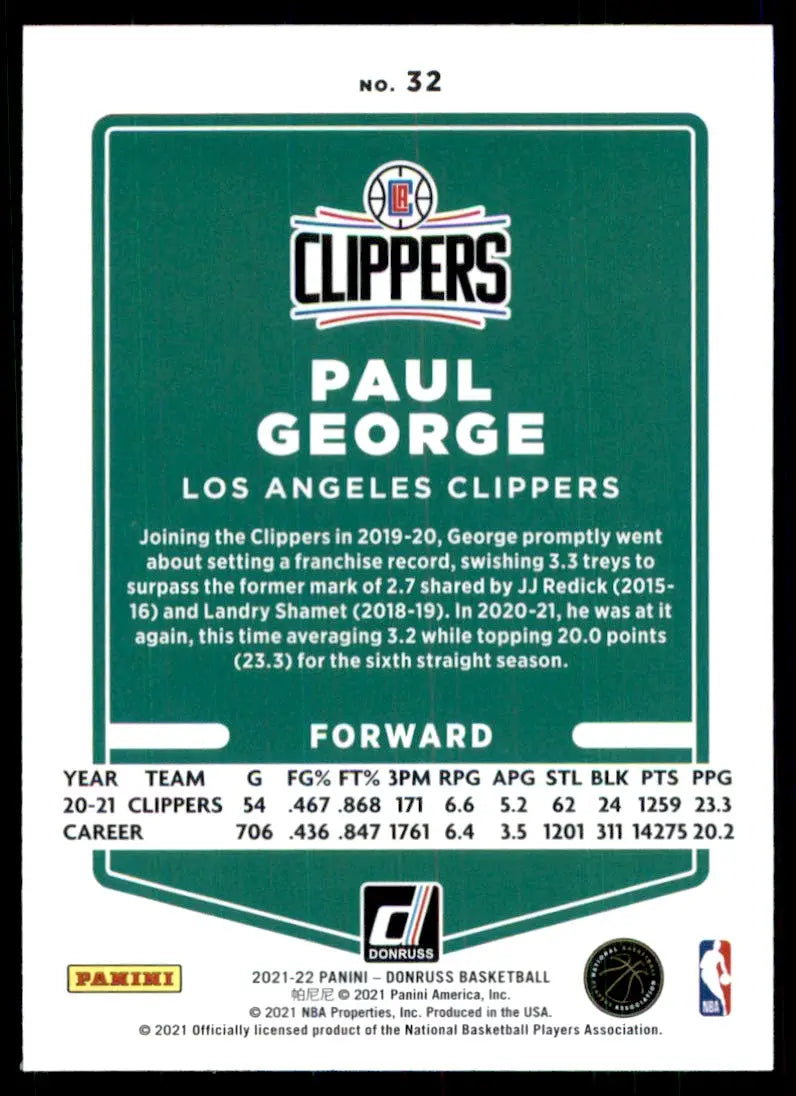 2021-22 Panini Donruss Paul George Los Angeles Clippers #32