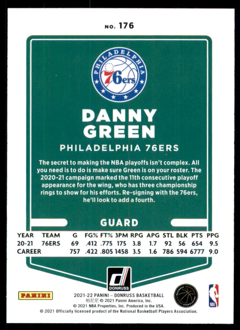 2021-22 Panini Donruss Danny Green Orange Laser Parallel Philadelphia 76ers #176