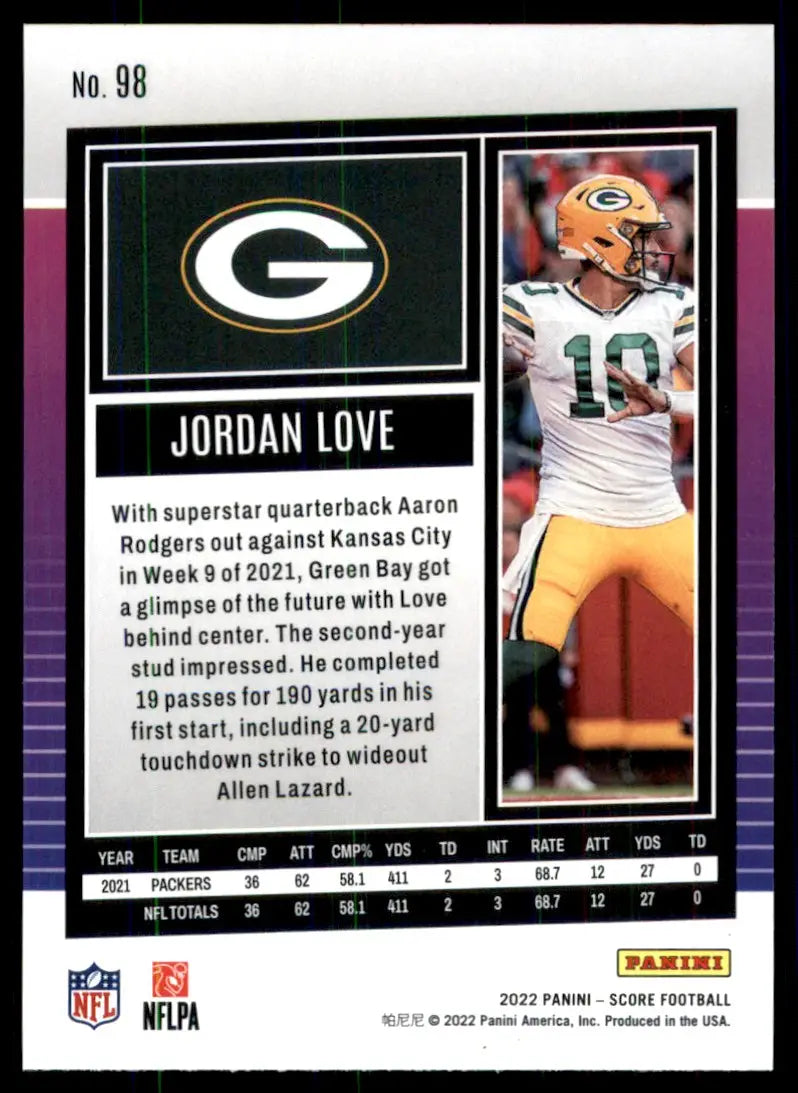 2022 Score Jordan Love Green Bay Packers #98