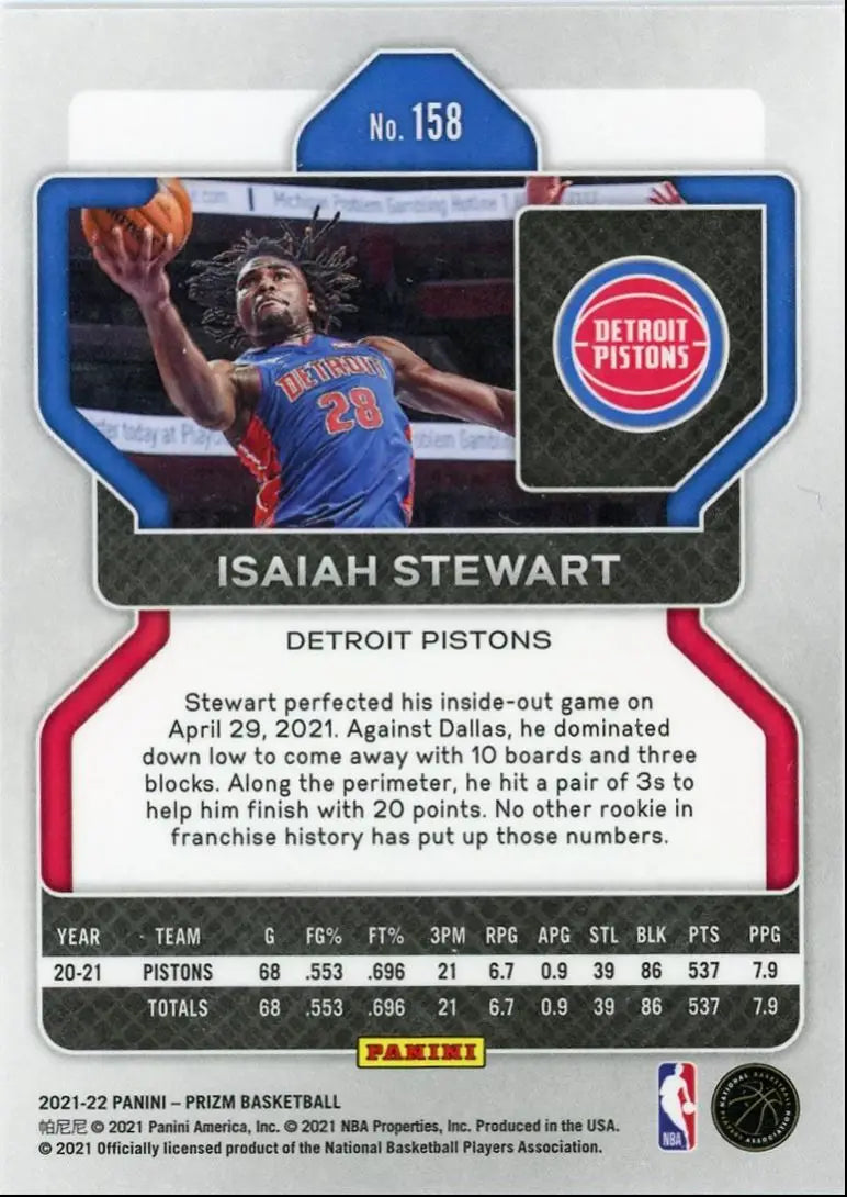 2021-22 Panini Prizm Isaiah Stewart Detroit Pistons #158