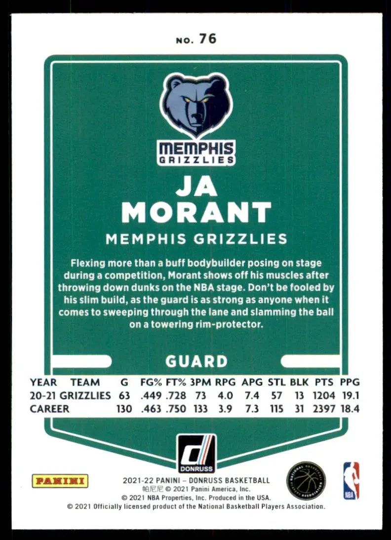 2021-22 Panini Donruss Ja Morant Memphis Grizzlies #76