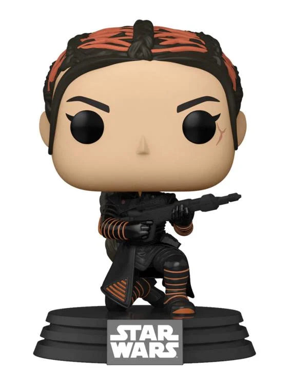 Fennec Shand Funko Pop in black combat gear, kneeling with weapon, Star Wars collectible