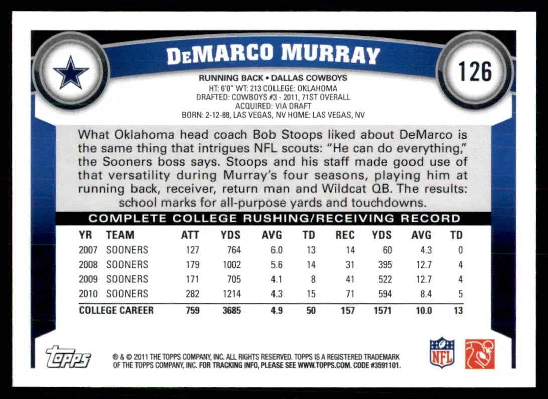 2011 Topps DeMarco Murray Rookie Dallas Cowboys #126