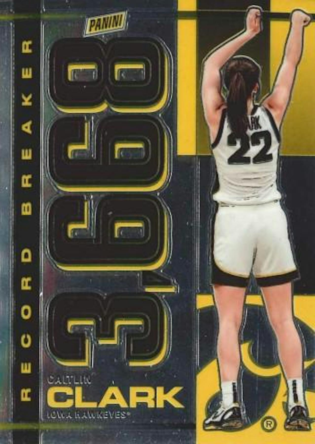 Basketball trading card of player in white uniform number 22 from Caitlin Clark Collection