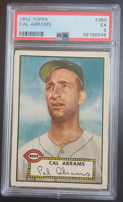 Cal Abrams 1952 Topps #350 baseball card in EX condition, PSA-graded trading cards