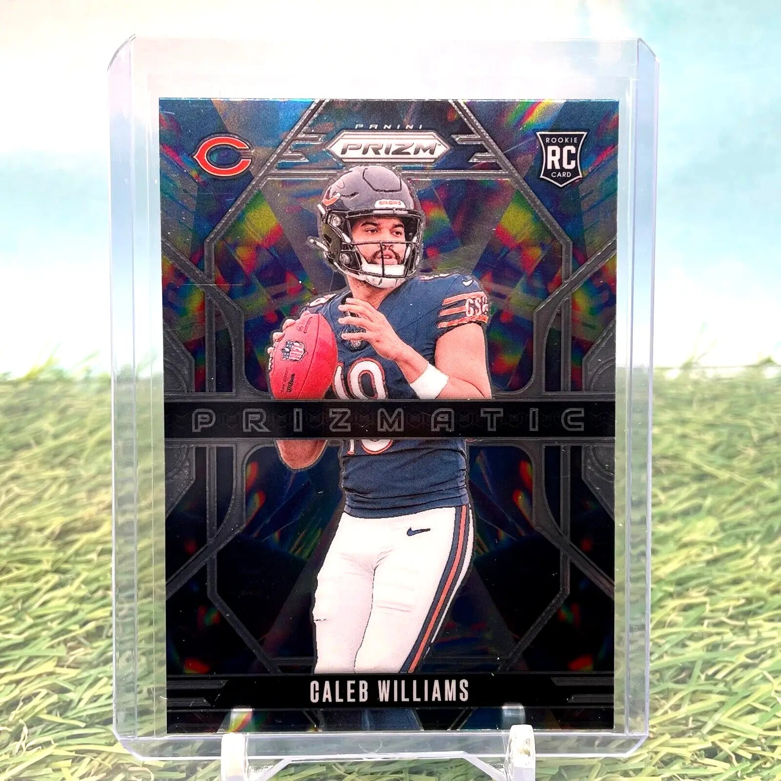 Caleb Williams 2024 Panini Prizm Prizmatic #1 RC featuring the Chicago Bears logo