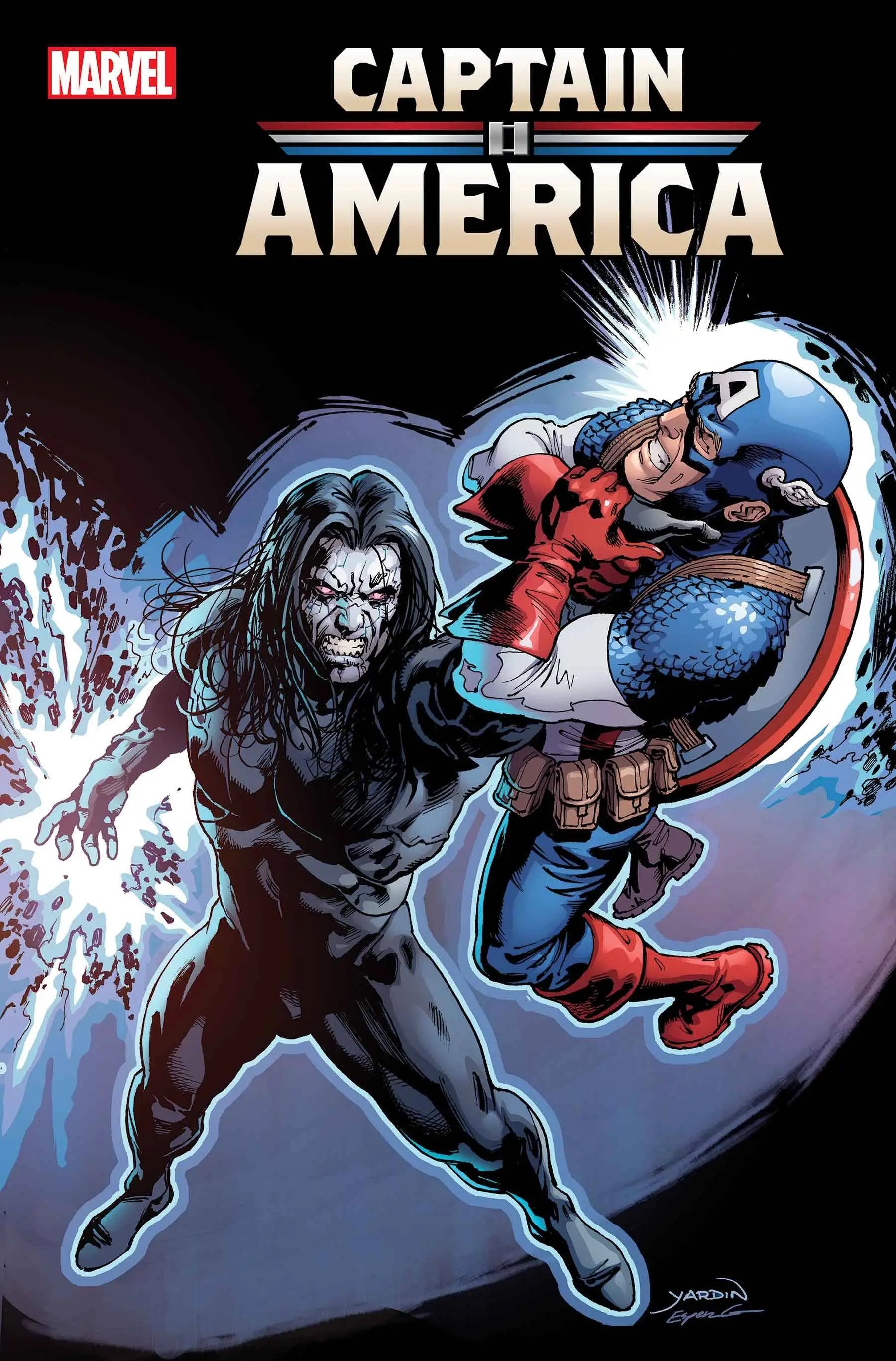 Comic book cover of Captain America battling Winter Soldier, CAPTAIN AMERICA #13 variant