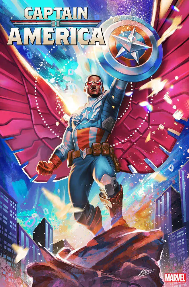 Dynamic Captain America comic cover with vibrant wings and cosmic effects for collectors