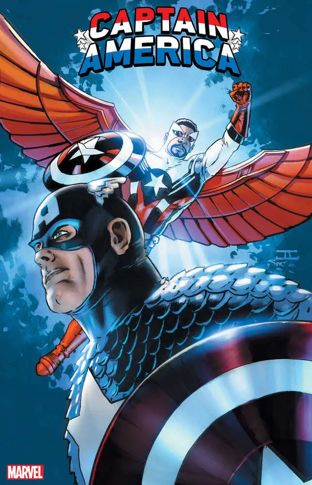 Comic book cover of Captain America #750 John Cassaday Blue Variant with shield and wings