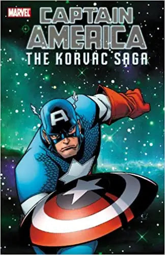 Comic book cover of Captain America in patriotic costume for Korvac Saga by Ben McCool