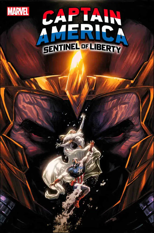 Dark helmet with glowing effects from Captain America Sentinel Of Liberty #8 trading cards