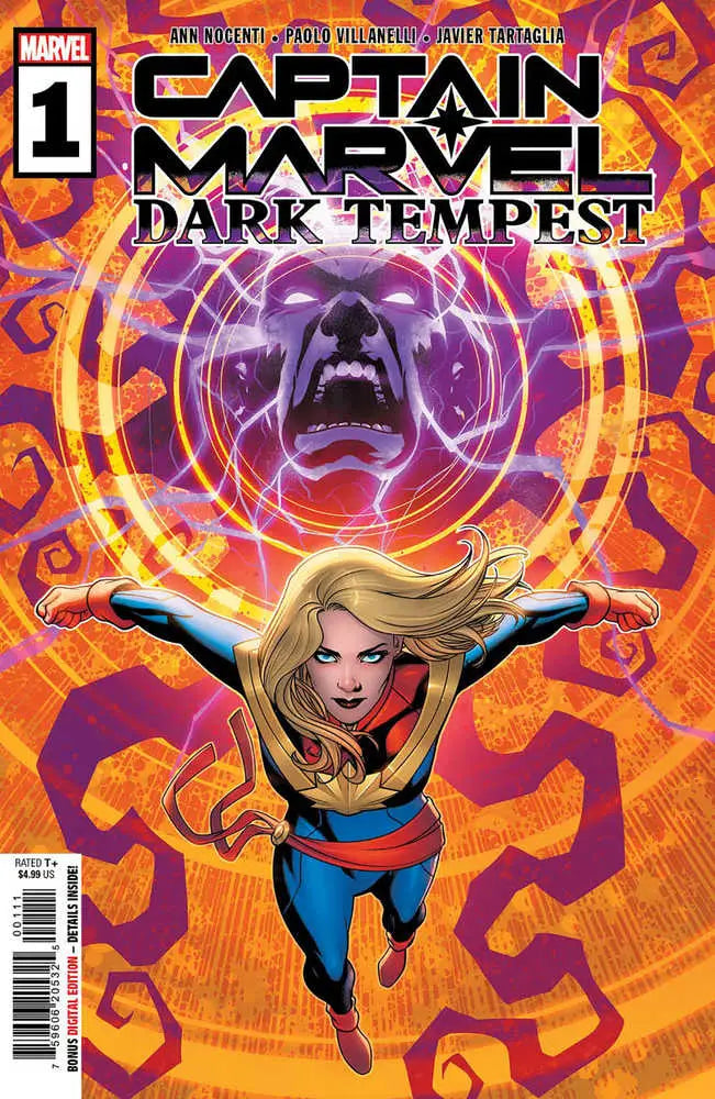 Comic book cover for Captain Marvel Dark Tempest #1, featuring Earth’s Mightiest superhero