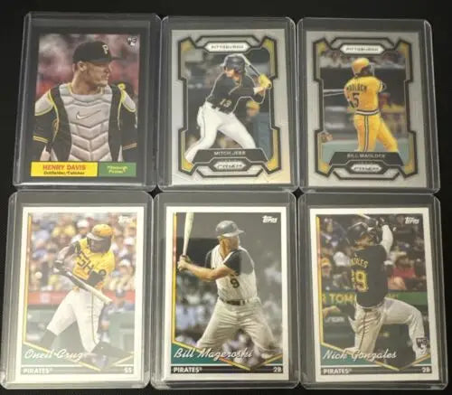 Six baseball cards featuring Pittsburgh Pirates rookies Henry Davis and Nick Gonzales