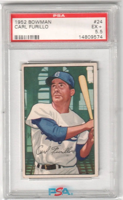 PSA 5.5 EX+ Carl Furillo 1952 Bowman single card Brooklyn Dodgers batting stance