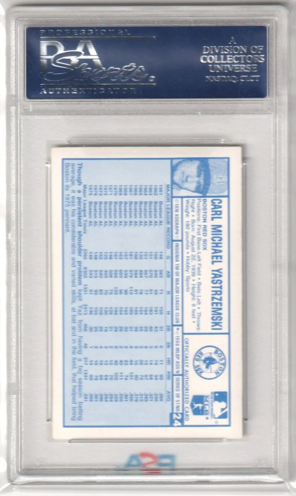 PSA-graded CARL YASTRZEMSKI 1976 Kellogg’s card back in protective holder, single cards