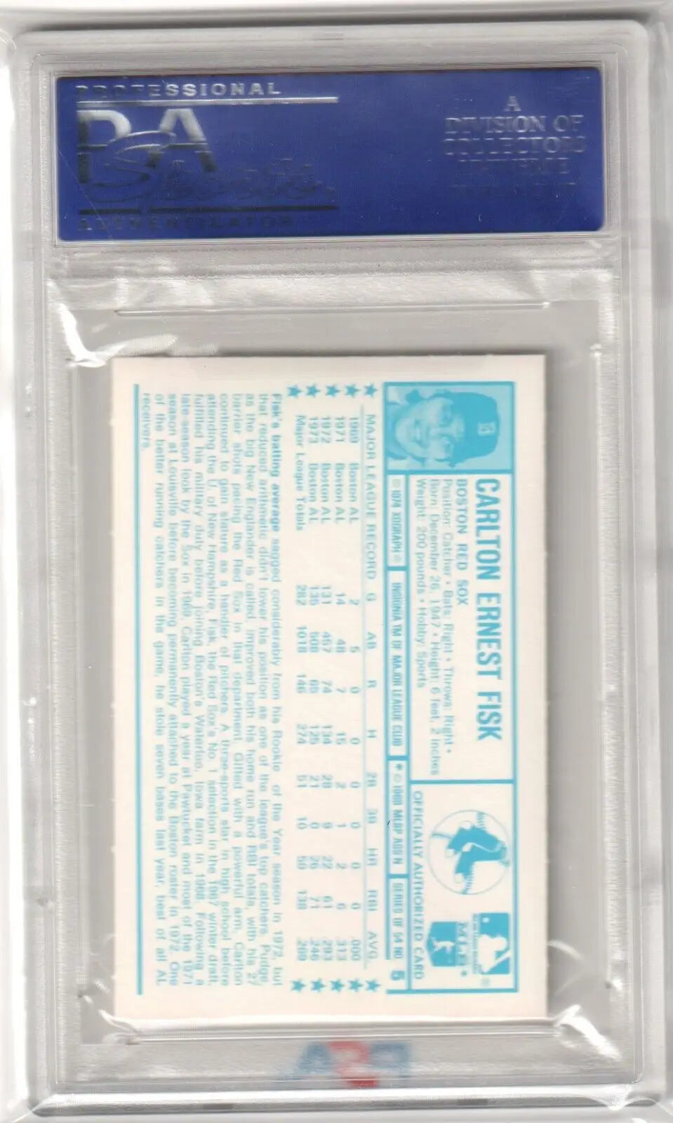 PSA graded Carlton Fisk 1974 Kellogg’s card in protective holder from Columbia Hobby