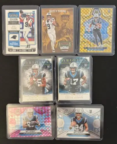 Carolina Panthers Rookie 7 Card Lot featuring collectible football trading cards