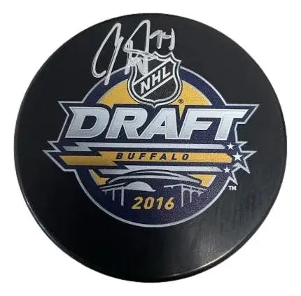 Carter Hart autographed 2016 NHL Draft logo hockey puck from Buffalo for collectors