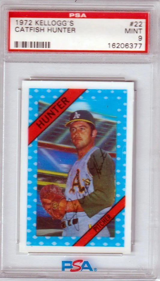 PSA-graded 1972 Kellogg’s Catfish Hunter trading card featuring Oakland Athletics player