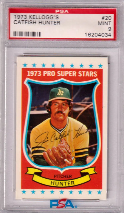 PSA-graded 1973 Kellogg’s Catfish Hunter Pro Super Stars baseball card, Athletics player