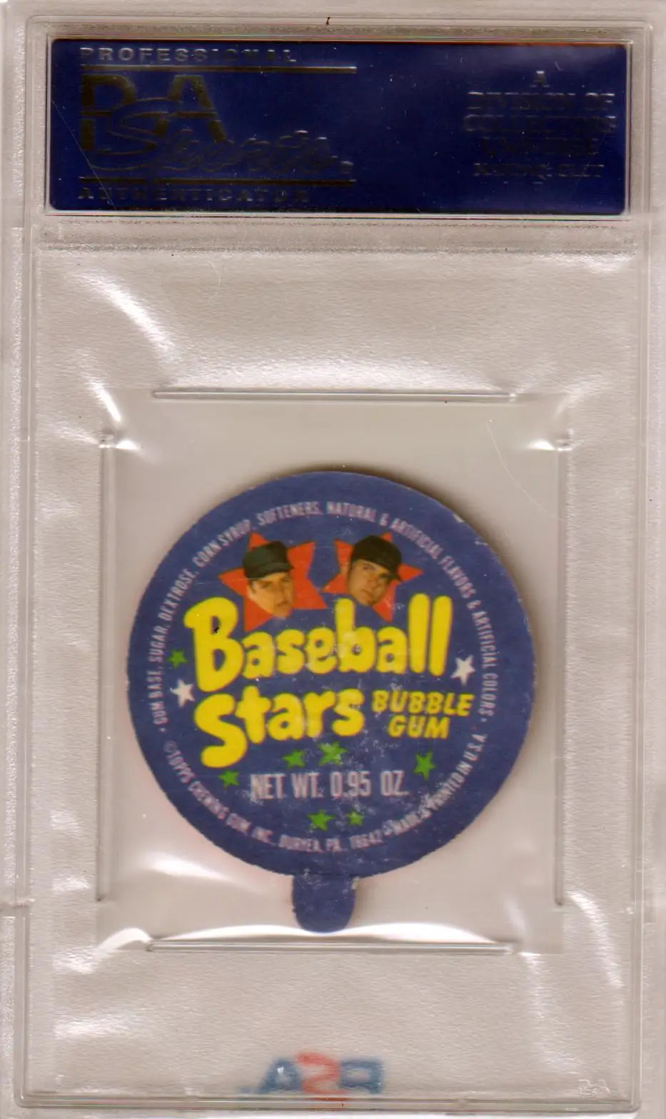 Vintage Baseball Stars bubble gum wrapper in blue and orange for Topps Candy Lids