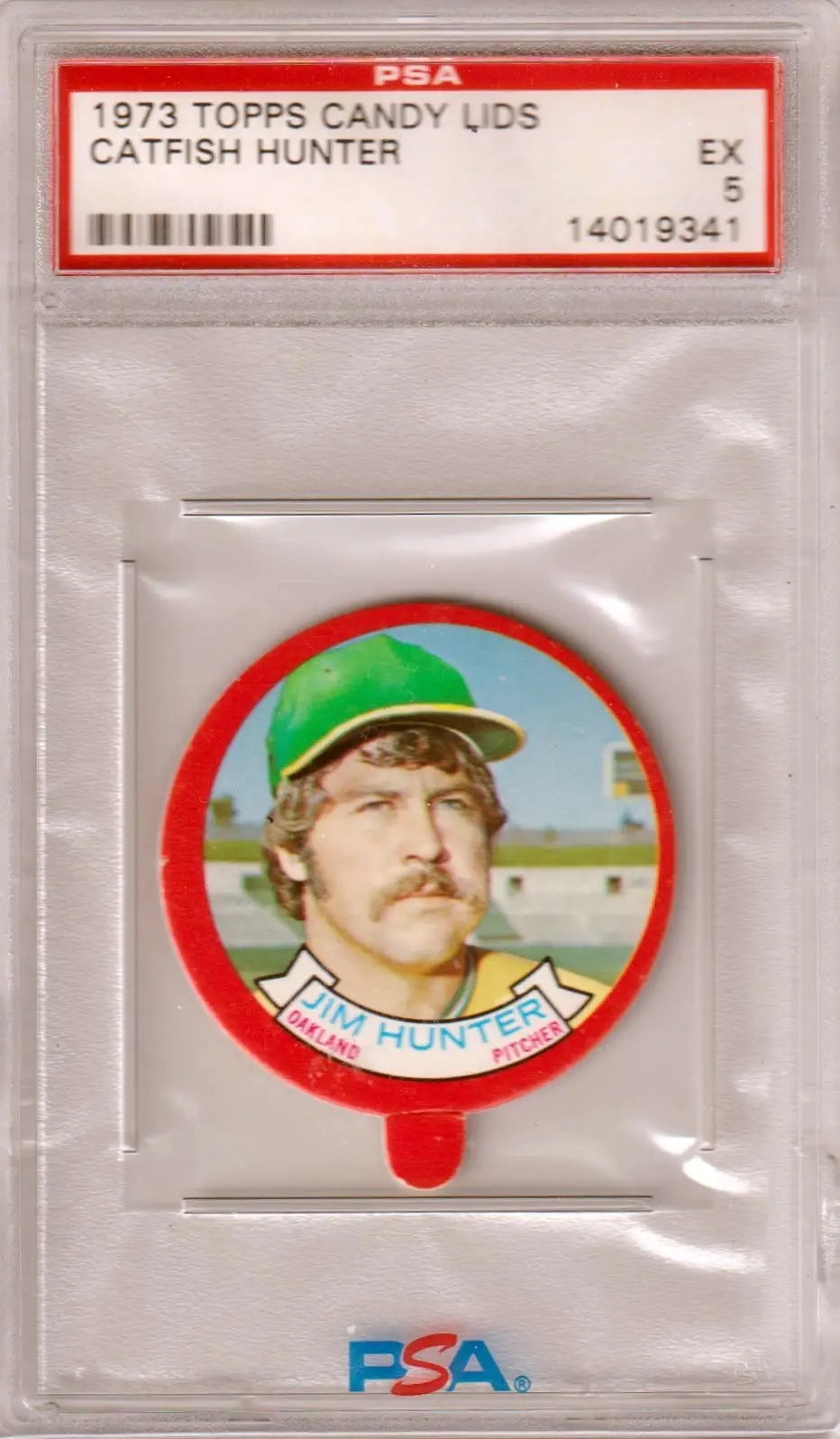 PSA-graded 1973 Topps Candy Lids Catfish Hunter baseball card in EX condition from Columbia Hobby