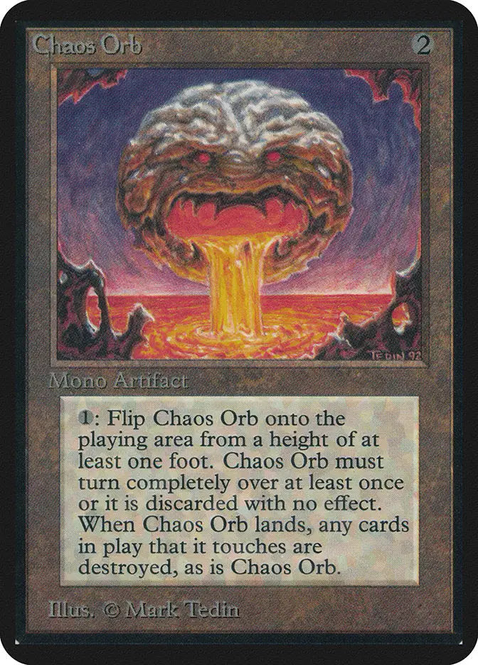 Nuclear explosion with a grinning face on MTG Chaos Orb Alpha Edition CGC 7.5 card