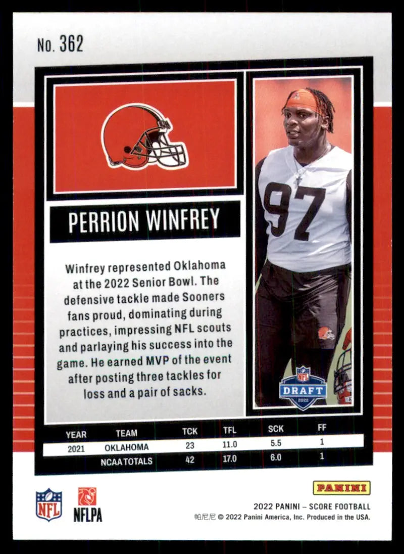 2022 Score Perrion Winfrey Rookie Cleveland Browns #362