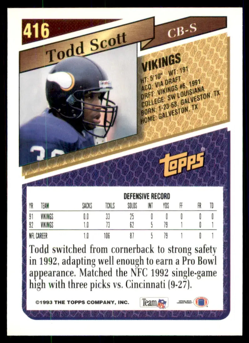 1993 Topps Todd Scott Minnesota Vikings #416