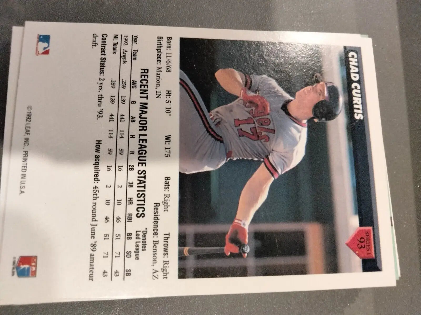 Chad Curtis 1993 Donruss #93 trading card featuring California Angels player