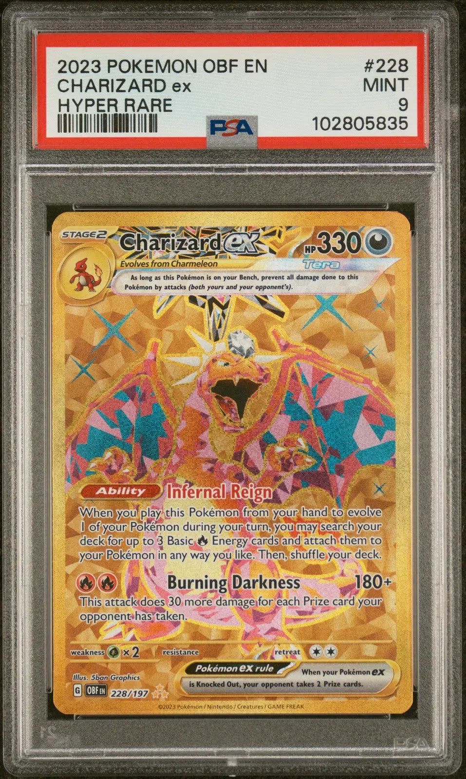 Graded Charizard EX #228 Hyper Rare PSA 9 from 2023 Pokemon Obsidian Flames