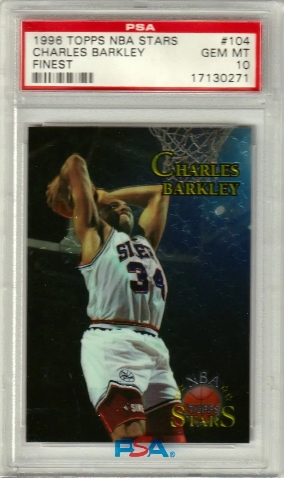 PSA 10 GEM MINT Charles Barkley 1996-97 Topps NBA Stars card in Suns jersey #34