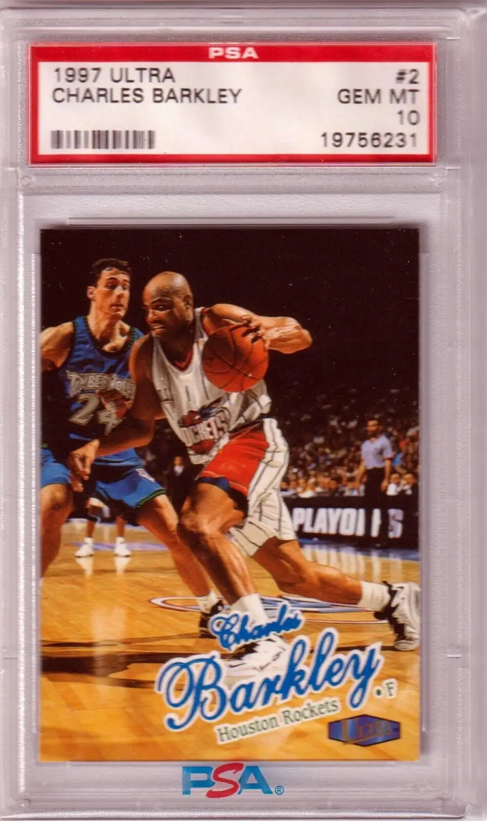 PSA-graded 1997 Ultra Charles Barkley basketball card showing game action, Columbia Hobby