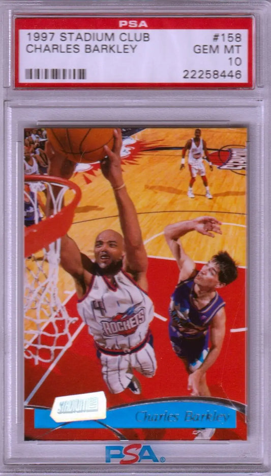 PSA-graded 1997 Stadium Club basketball card of Charles Barkley dunking, Box Free Shipping