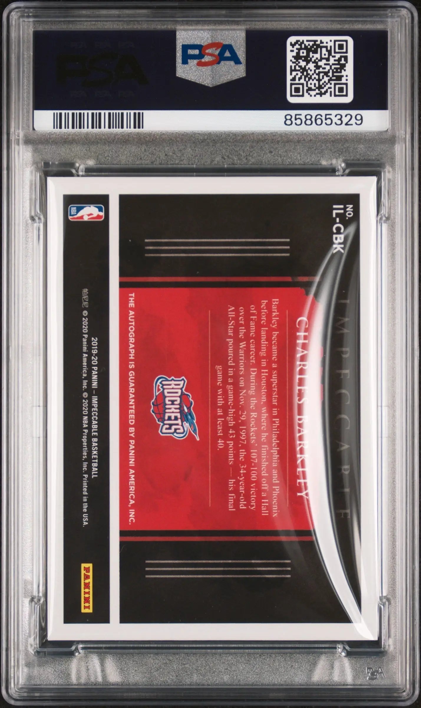 PSA-graded Charles Barkley Panini Impeccable Illustrious Ink card in protective case