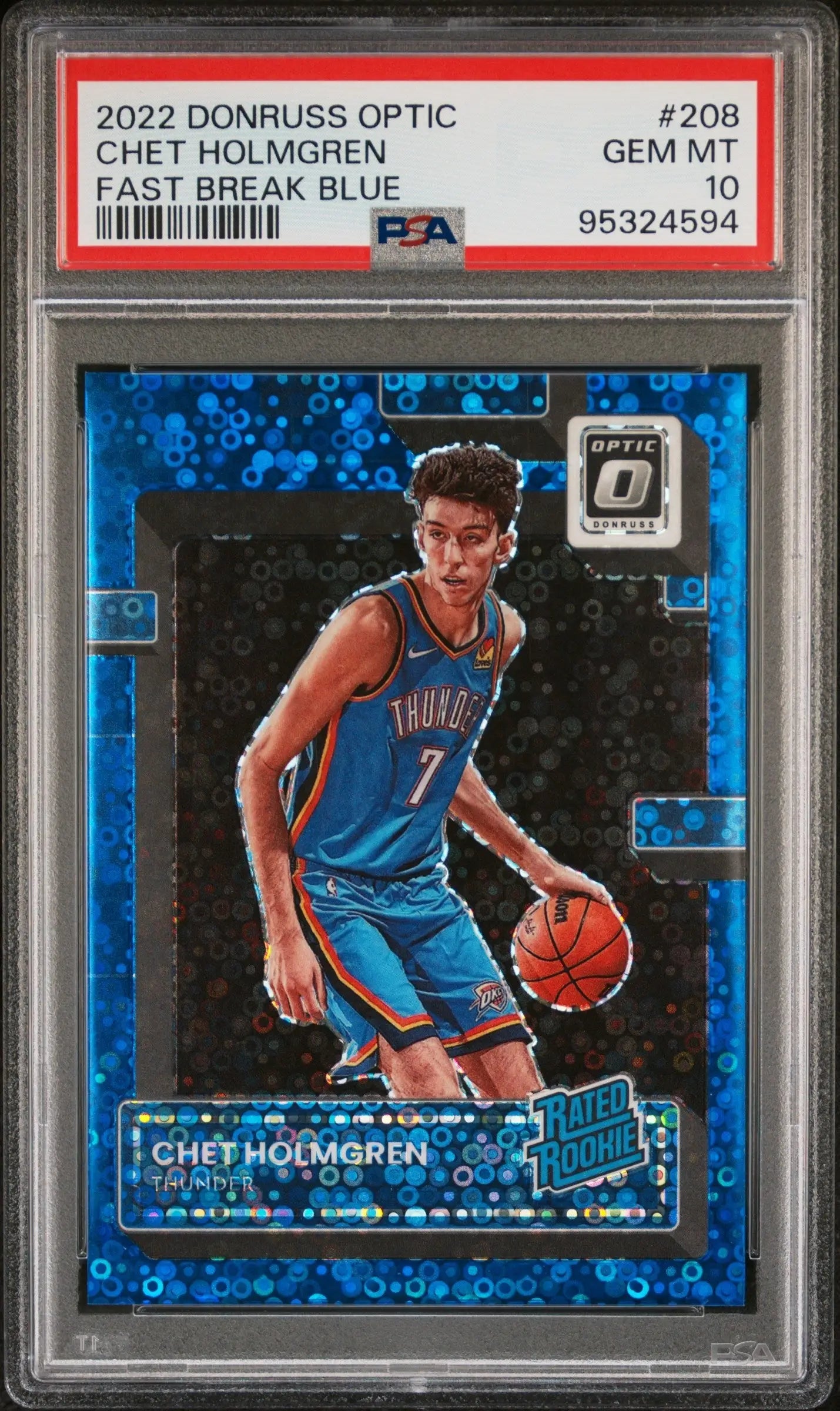 PSA 10 Gem Mint Chet Holmgren 2022 Donruss Optic Fast Break Blue #36/49 basketball card