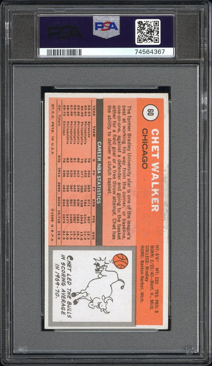 PSA-graded Chet Walker 1970-71 Topps #60 trading card with orange back and bull illustration