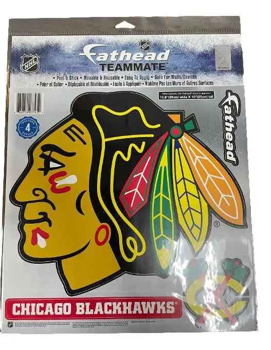 Chicago Blackhawks NHL logo decal for drywall, featuring a colorful Native American head