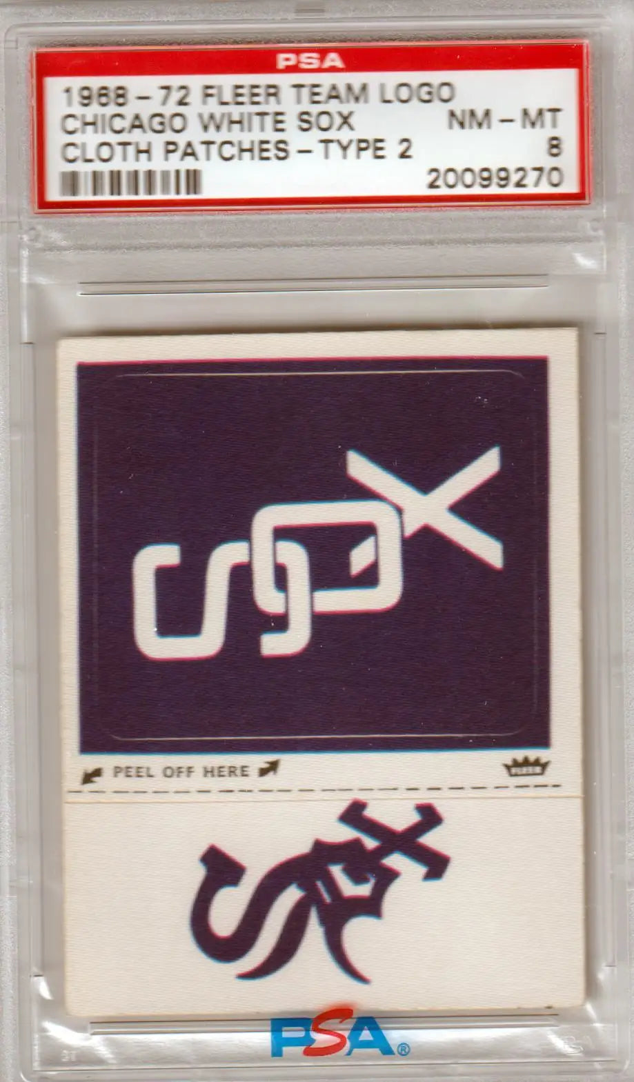 PSA graded 1968-72 Fleer Chicago White Sox team logo cloth patch card in case